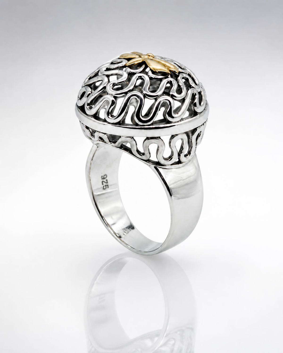 Sterling Silver Filigree Dragonfly Dome Ring
