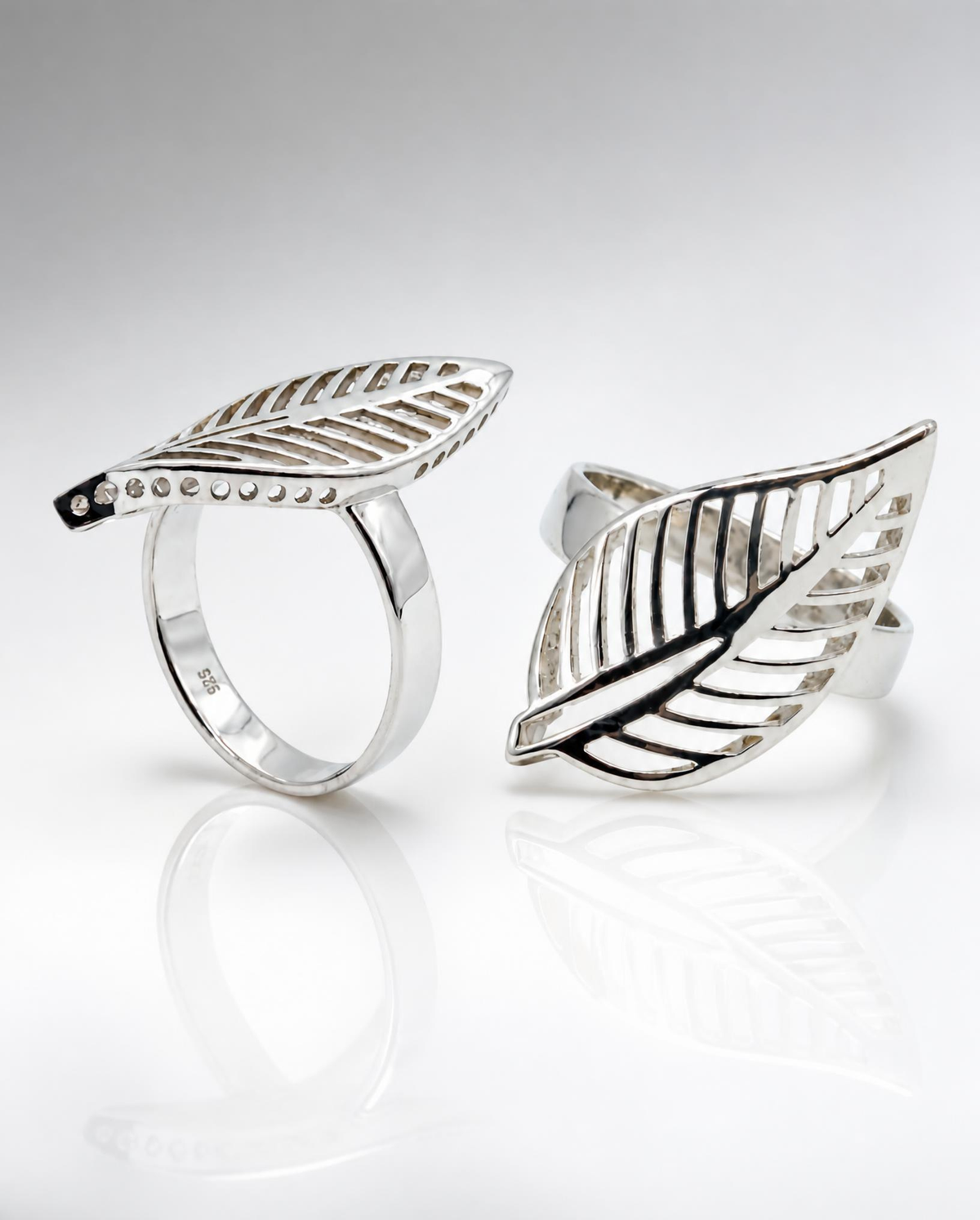 Sterling Silver Sculpted Leaf Ring with Accent Stones