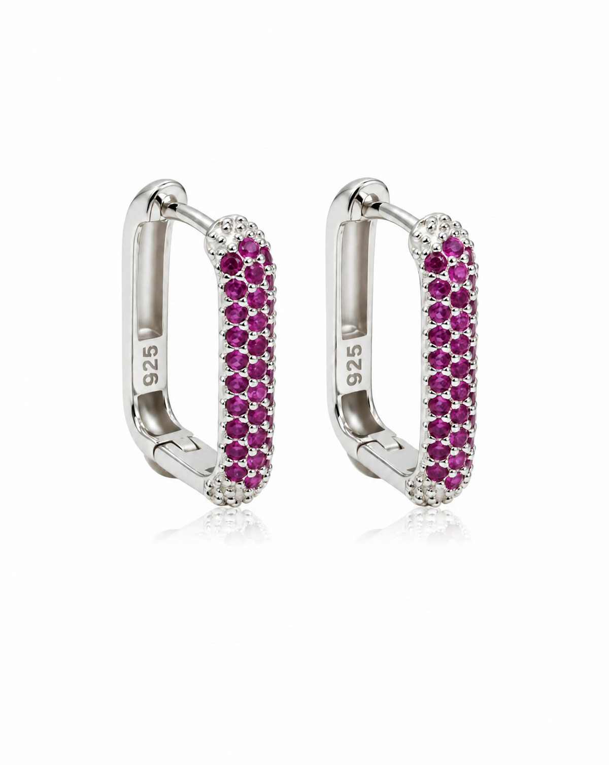 Fuchsia Pave Rectangle Hoop Earrings