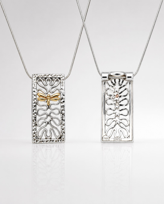 Sterling Silver Filigree Dragonfly Pendant Necklace