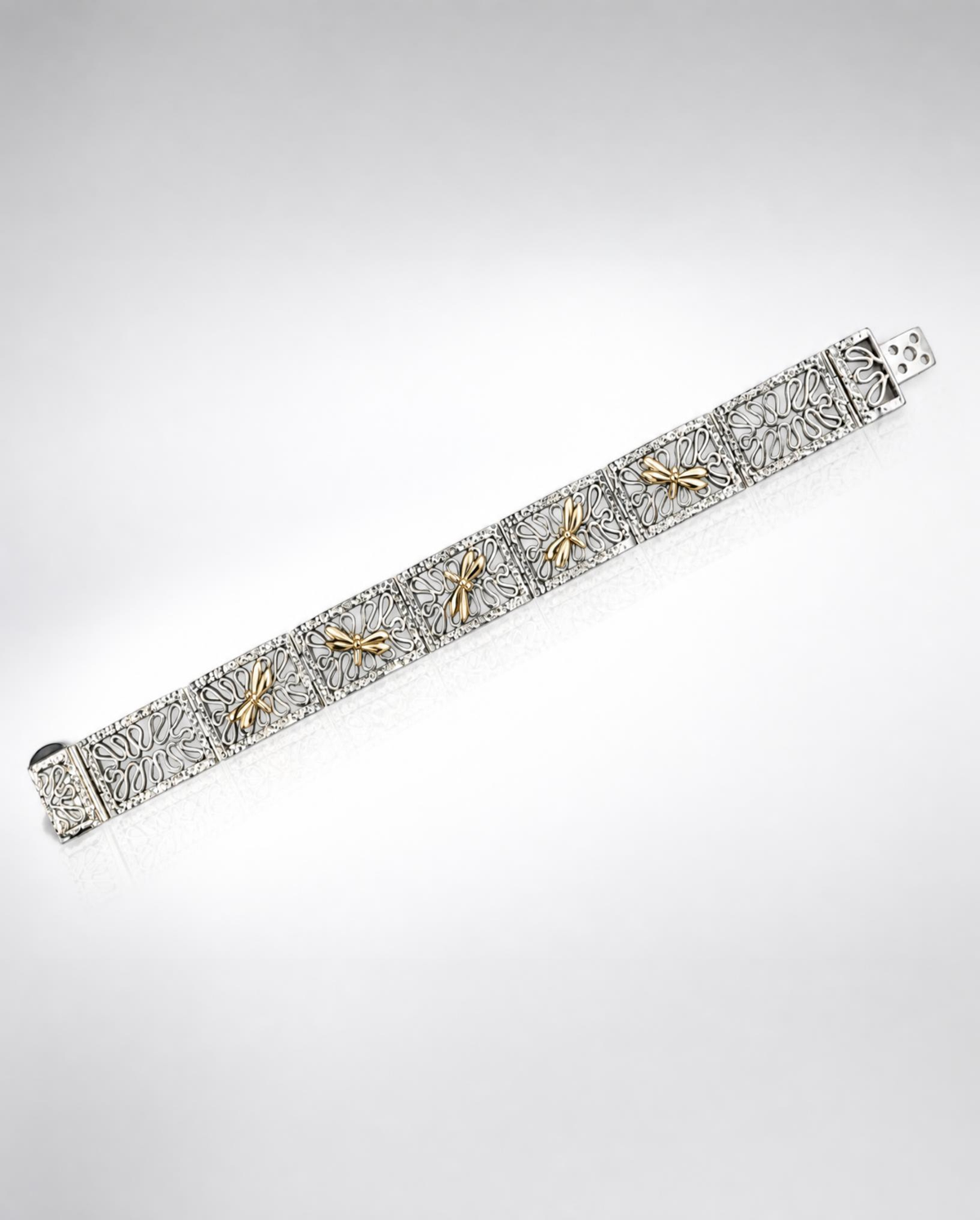 Sterling Silver Filigree Dragonfly Link Bracelet