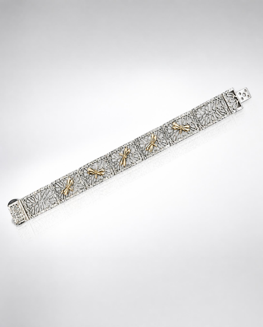 Sterling Silver Filigree Dragonfly Link Bracelet