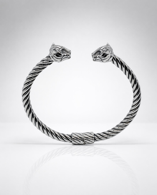 Sterling Silver Tiger Head Cable Cuff Bracelet