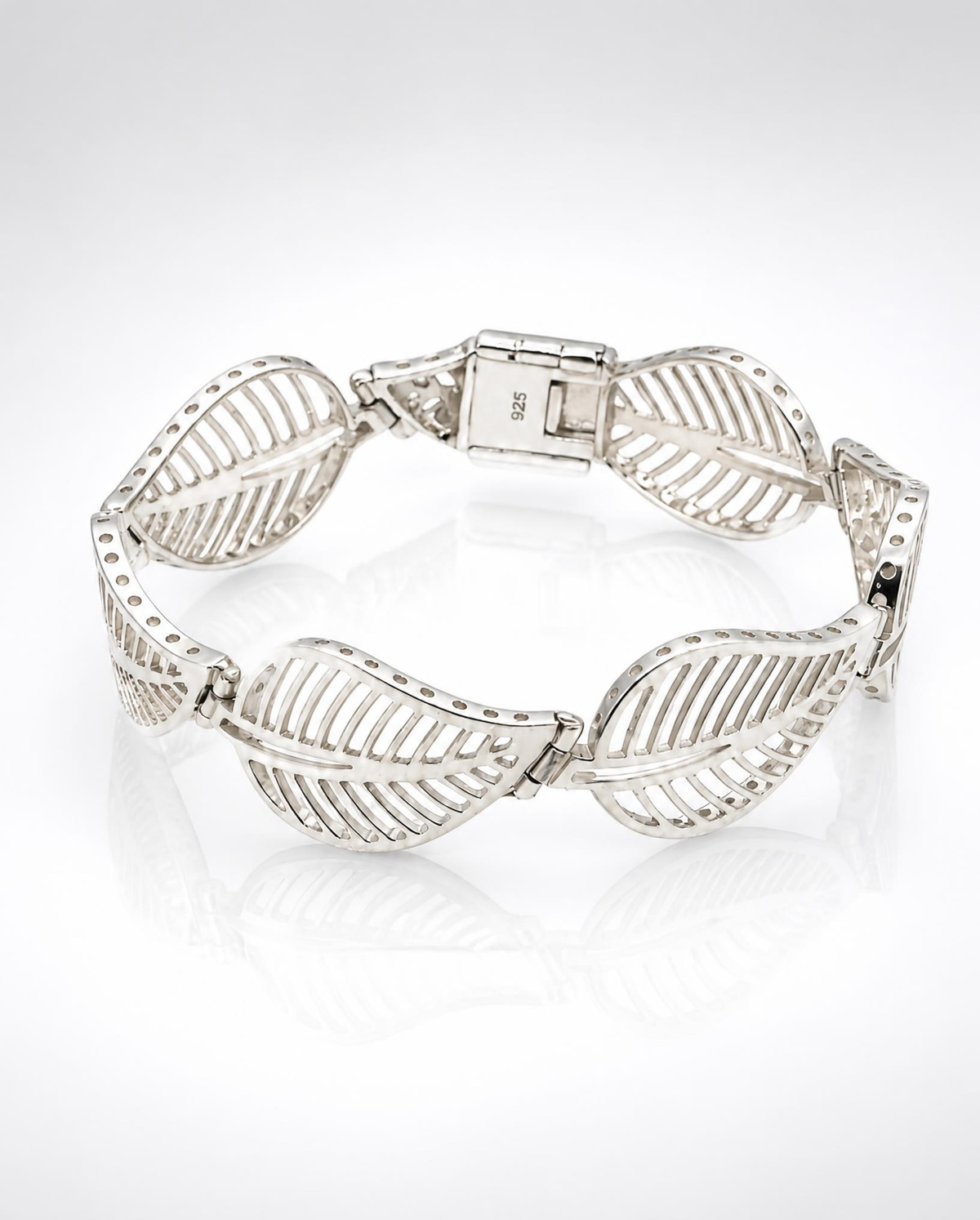Sterling Silver Filigree Leaf Link Bracelet