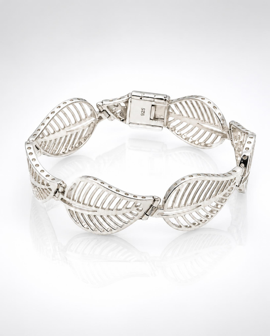Sterling Silver Filigree Leaf Link Bracelet
