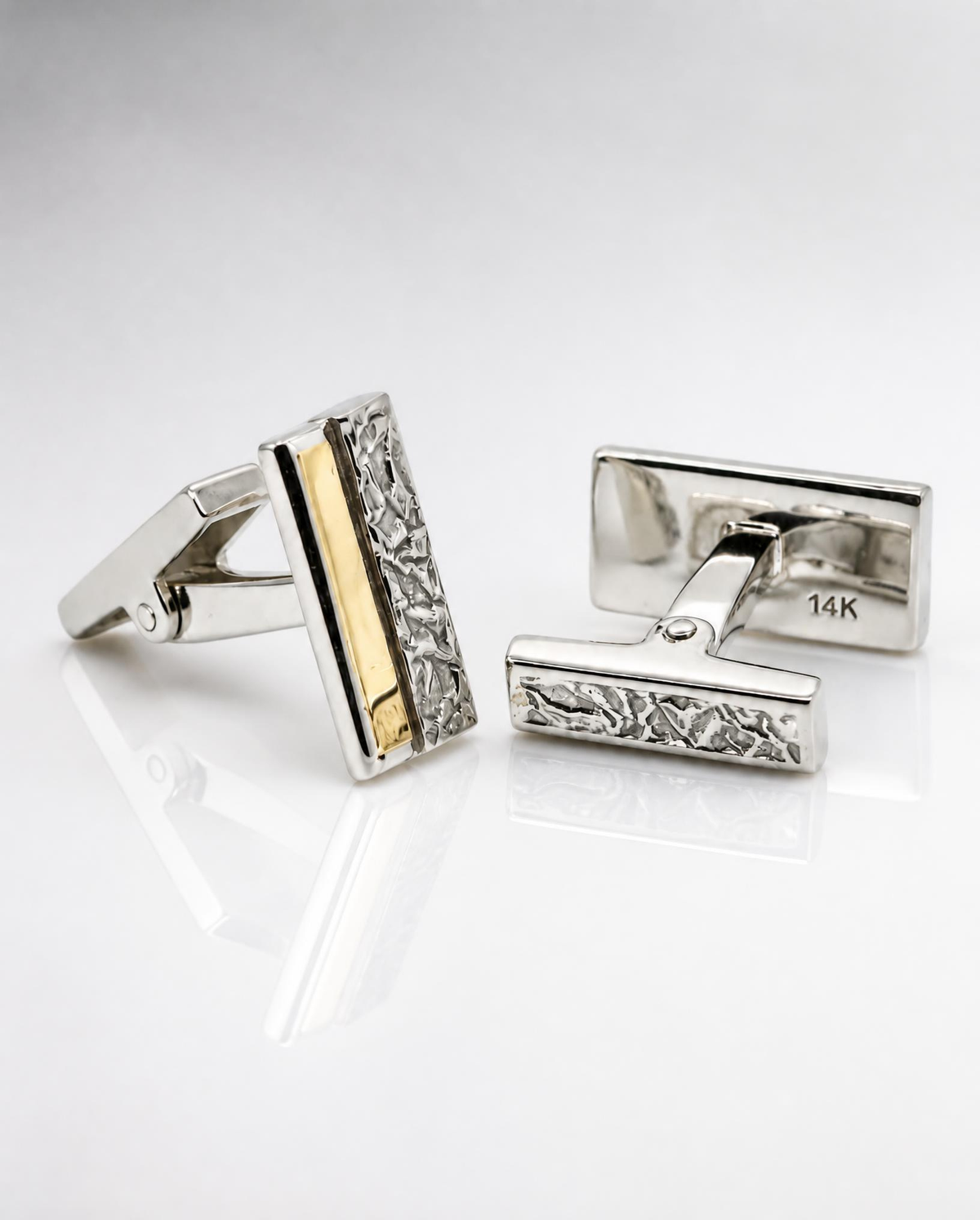 Sterling Silver Textured Cufflinks with 14K Gold Accent