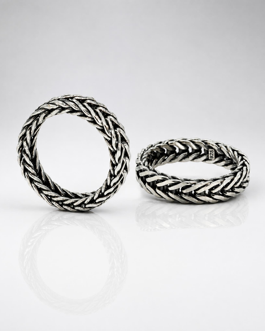 Sterling Silver Woven Wheat Chain Band Ring