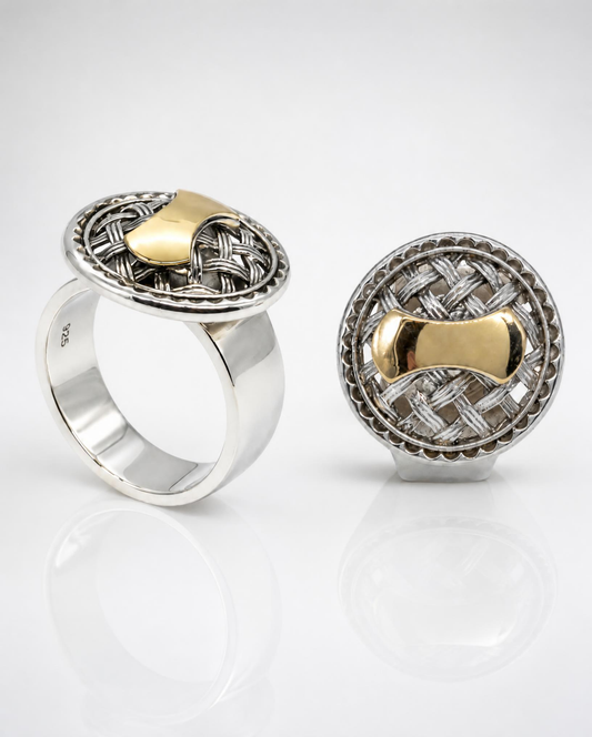Sterling Silver Woven Lattice Ring with 14K Gold Accent