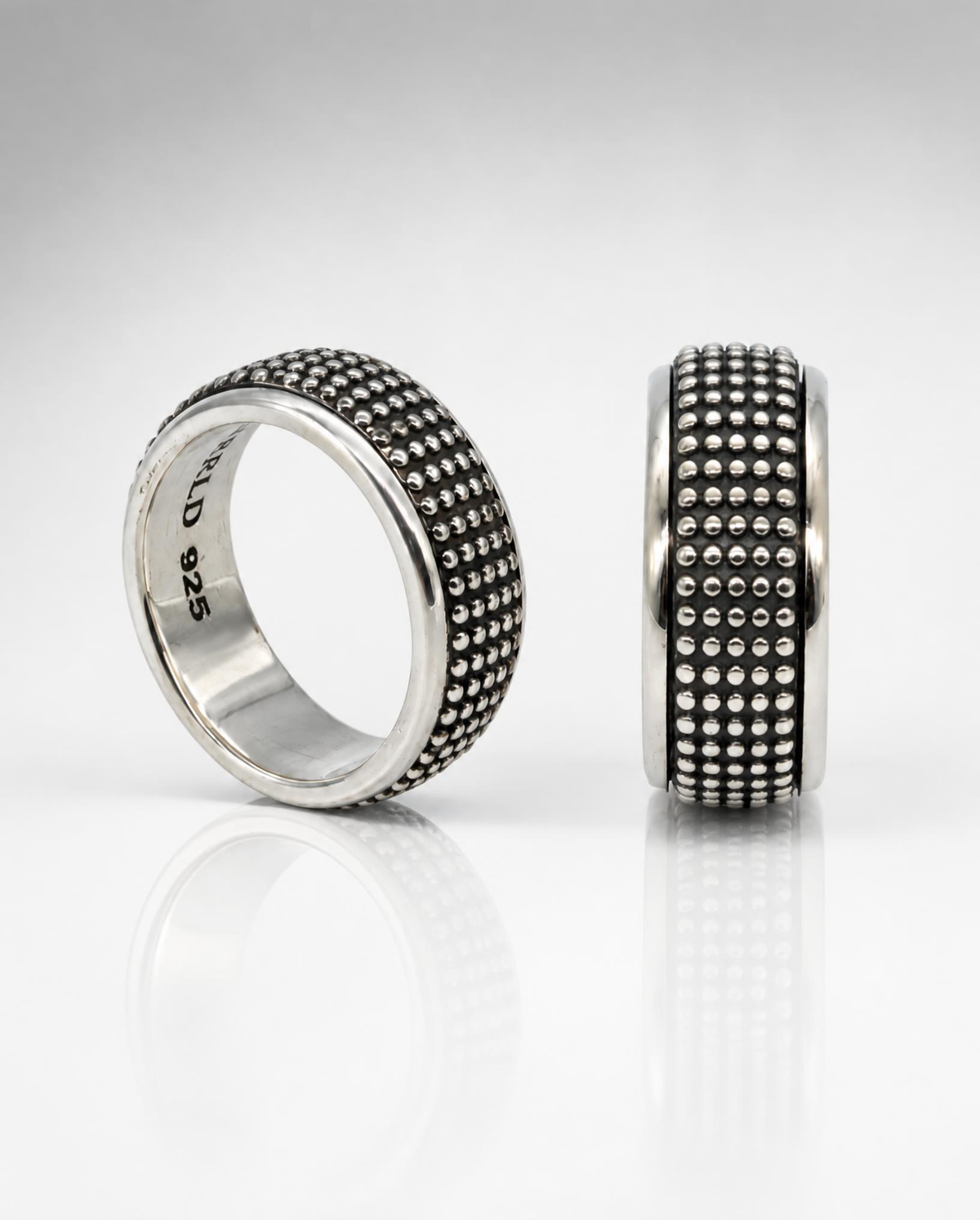 Sterling Silver Beaded Dot Pattern Oxidized Band Ring