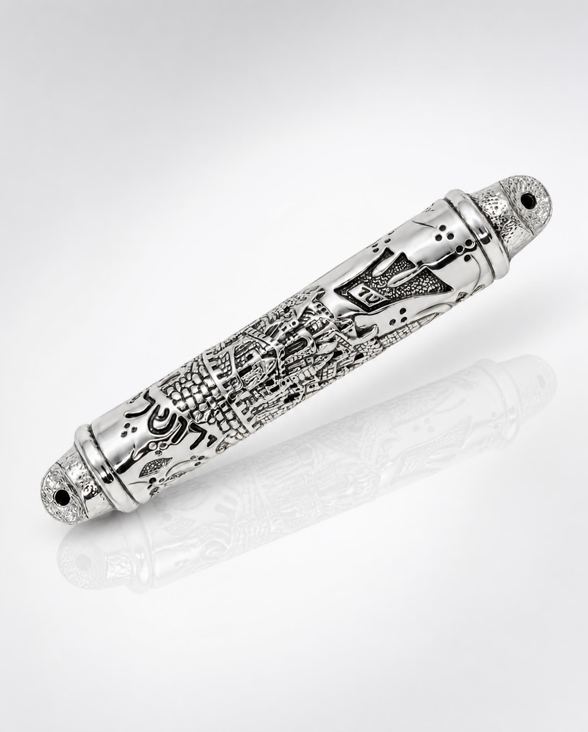 Sterling Silver Jerusalem Cityscape Mezuzah Case