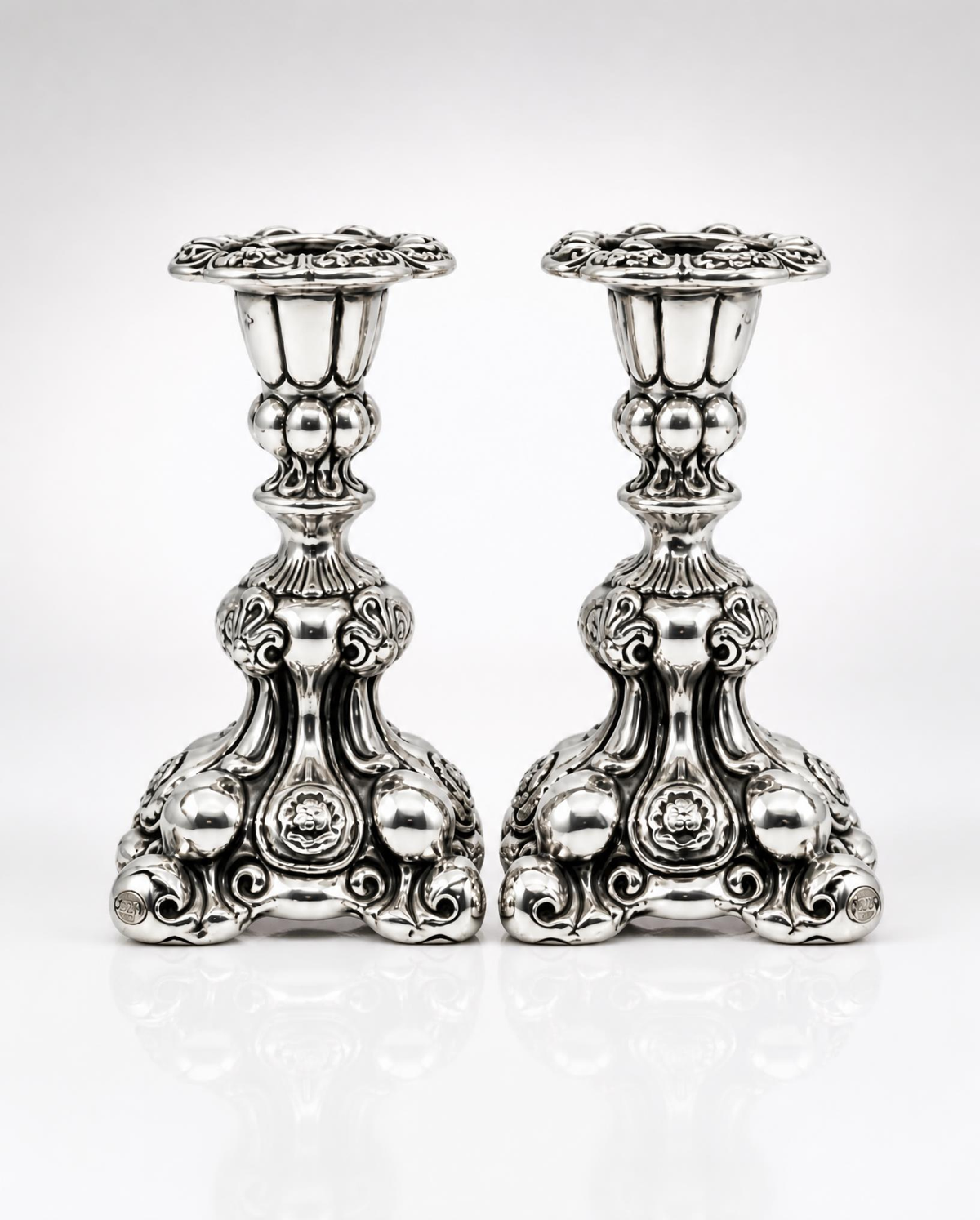 Sterling Silver Ornate Baroque Candlesticks