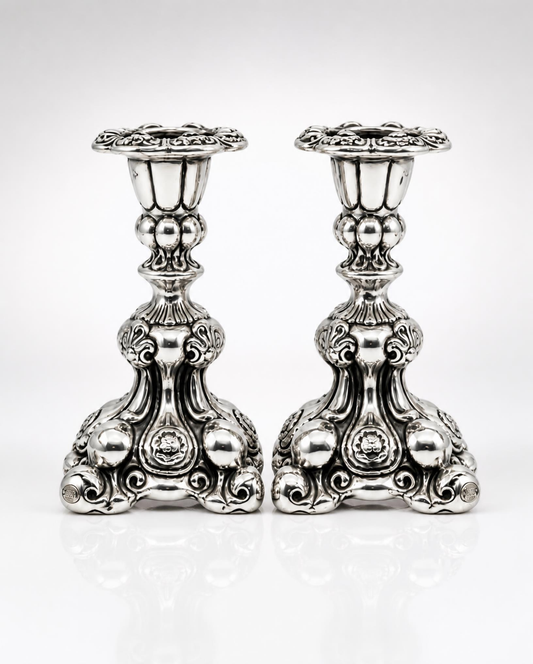 Sterling Silver Ornate Baroque Candlesticks