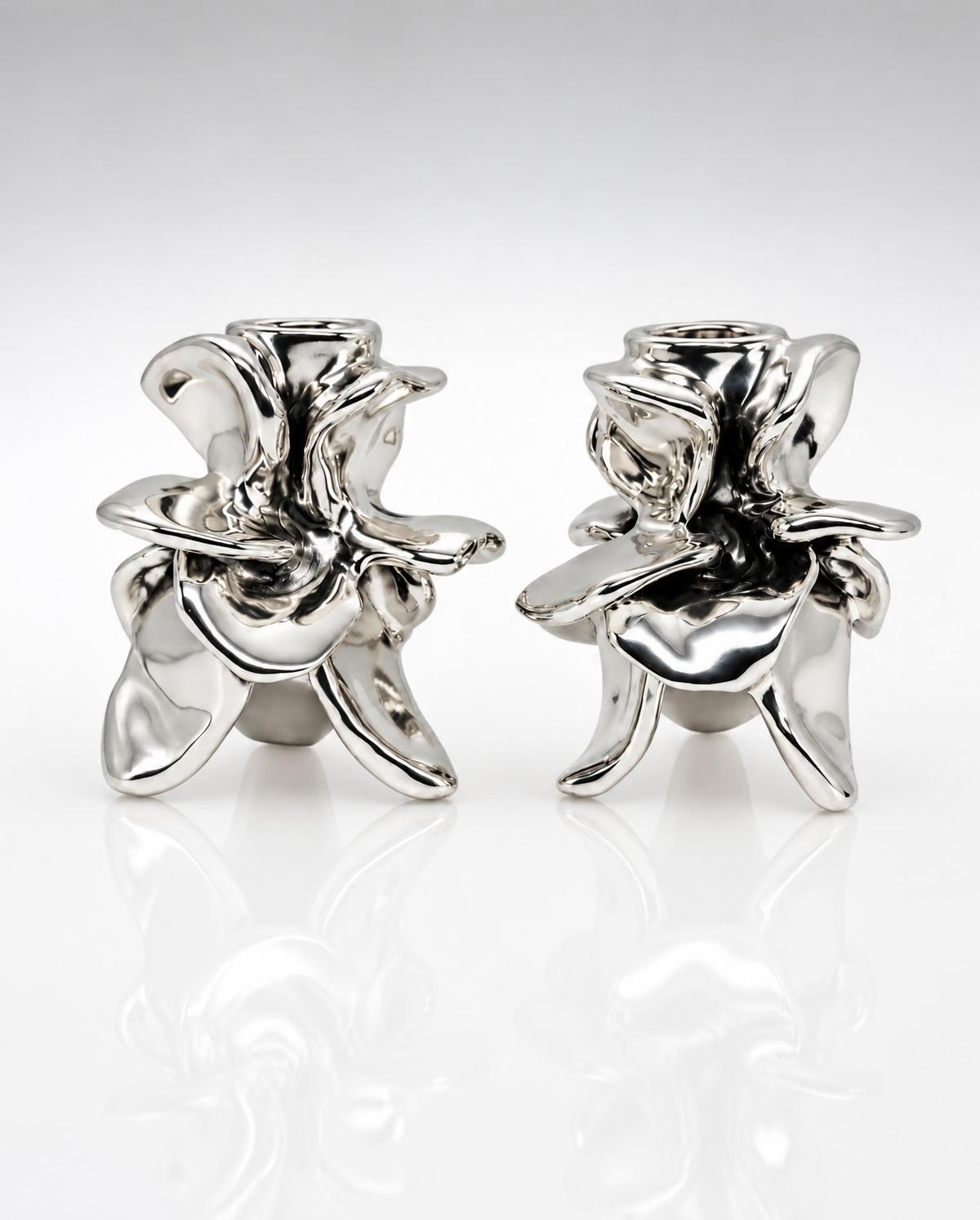 Sterling Silver Sculptural Flower Candlestick