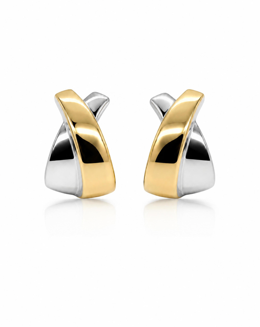 Two-Tone Crossover Hoop Earrings