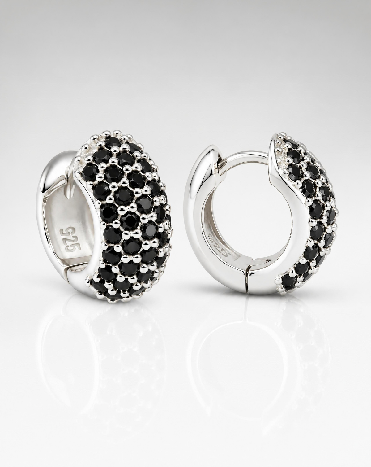 Black Pave Dome Hoop Earrings