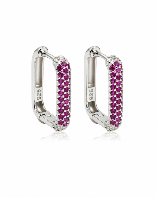 Fuchsia Pave Rectangle Hoop Earrings